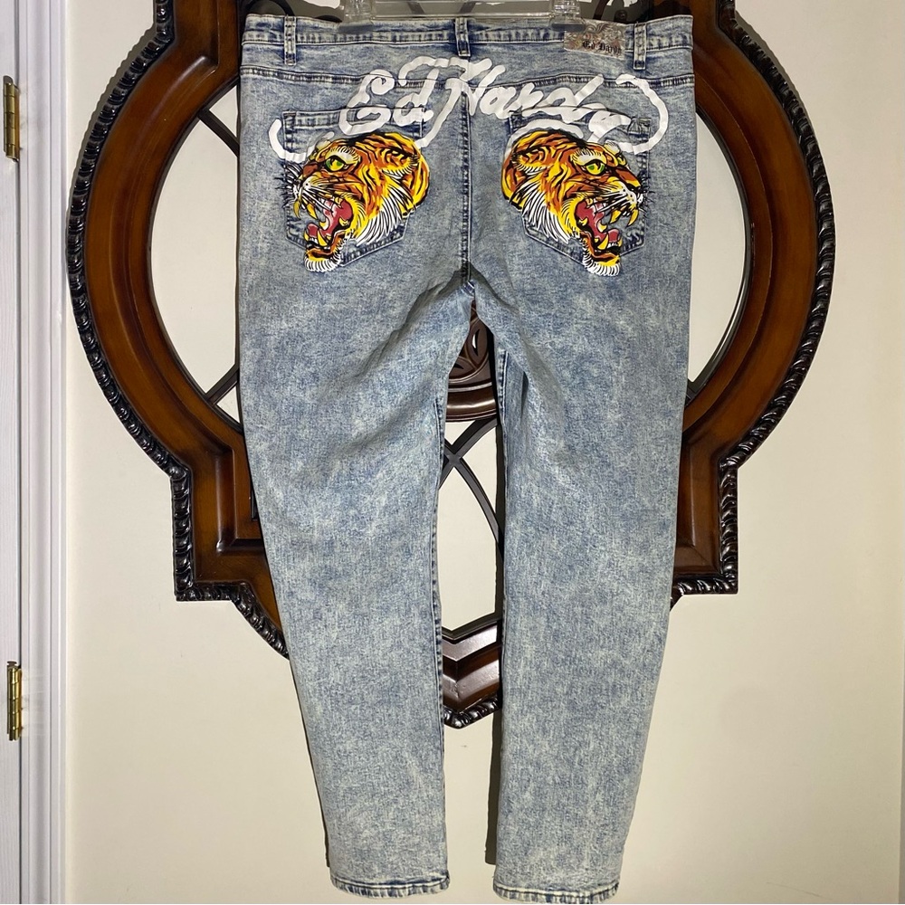 Ed Hardy Screaming Tiger Slim Skinny Men's Distressed Taper Jeans